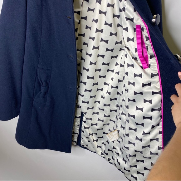 Kate Spade Navy Wool Blend Coat w/ Bow Pockets S - Picture 6 of 12